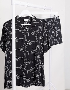 Черно-белая рубашка классического кроя от комплекта с принтом лица ASOS DESIGN-Черный