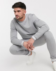 Серый спортивный костюм из органического хлопка с отделкой в рубчик и полосами по краям ASOS DESIGN