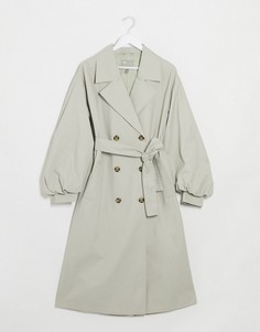 Шалфейно-зеленый тренч с объемными рукавами ASOS DESIGN