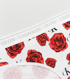 Трусы бикини с цветочным принтом Calvin Klein Plus Size CK One-Белый