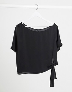 Черная футболка с широким вырезом и завязкой ASOS DESIGN-Черный