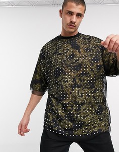 Двухслойная футболка в стиле oversized с принтом пейсли ASOS DESIGN-Черный