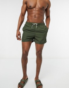 Однотонные шорты для плавания цвета хаки Selected Homme-Зеленый