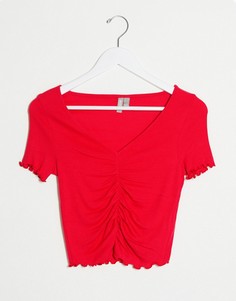 Топ с V-образным вырезом, сборками и волнистым краем ASOS DESIGN-Красный