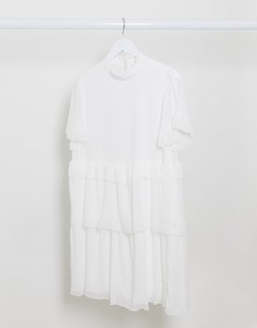 Белое свободное ярусное платье мини River Island-Белый