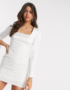 Присборенное платье мини цвета слоновой кости с разрезами на рукавах ASOS DESIGN-Белый