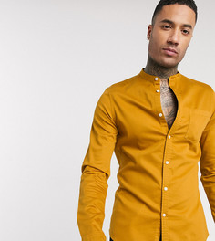 Узкая джинсовая рубашка горчичного цвета с воротником на пуговице ASOS DESIGN Tall-Желтый