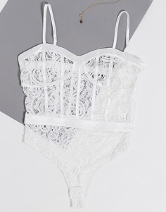 Белое кружевное боди Lasula-Розовый
