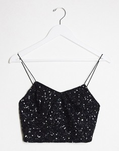 Черный кроп-топ на бретельках с пайетками Alice & Olivia Jeans