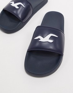 Темно-синие шлепанцы с логотипом Hollister-Темно-синий