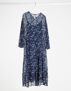 Синее платье миди с цветочным принтом Free People-Синий