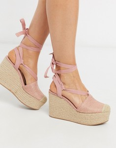 Розовые танкетки с завязками Stradivarius-Розовый