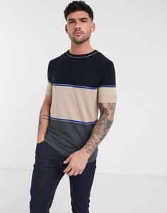 Трикотажная футболка в стиле колор блок River Island-Темно-синий
