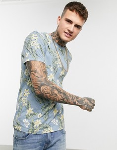Голубая футболка с цветочным принтом Jack & Jones Originals-Синий