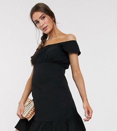 Черное платье мини с открытыми плечами и оборкой на подоле ASOS DESIGN Maternity-Черный