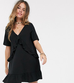 Черное свободное платье с оборкой ASOS DESIGN Petite-Черный