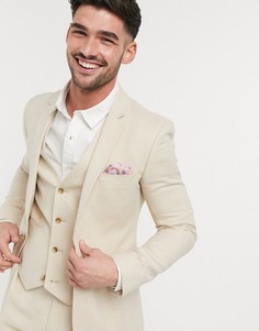 Светло-бежевый приталенный пиджак из эластичной смеси хлопка и льна ASOS DESIGN wedding