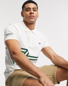 Белое поло из пике с принтом ленты Lacoste-Белый