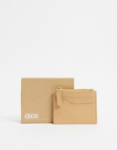 Светло-коричневая кожаная кредитница на молнии ASOS DESIGN-Светло-коричневый