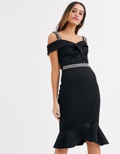 Черное платье миди с отделкой Lipsy-Черный