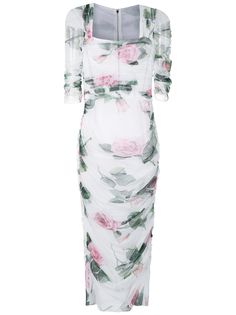 Dolce & Gabbana платье миди из тюля с цветочным принтом