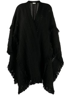 Saint Laurent пончо крупной вязки с бахромой