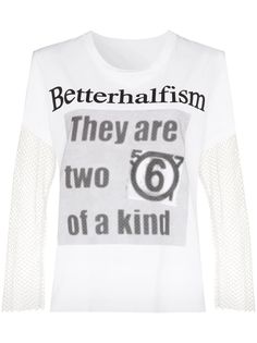 Mm6 Maison Margiela футболка с сетчатыми рукавами и надписью