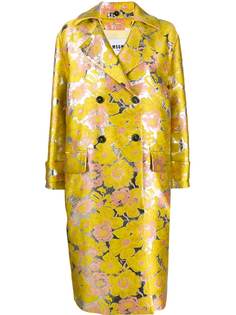 MSGM двубортное жаккардовое пальто с цветочным узором