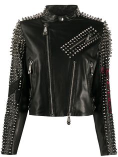 Philipp Plein байкерская куртка с принтом и шипами