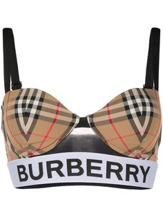 Burberry лиф бикини в клетку Vintage Check с логотипом