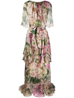Dolce & Gabbana вечернее платье с цветочным принтом и драпировкой
