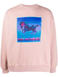 MARCELO BURLON COUNTY OF MILAN HORSE SQUARE CREWNECK DUST PINK MULTICOL