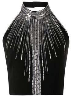 Balmain топ с вырезом халтер и стразами