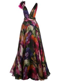 Marchesa длинное платье с цветочным узором