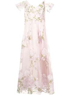 Marchesa Notte платье с открытыми плечами и цветочной вышивкой