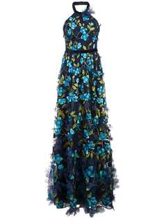 Marchesa Notte платье с петлей-вырезом халтер и объемным цветочным декором