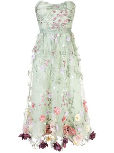 Marchesa Notte платье миди с цветочной аппликацией