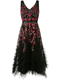 Marchesa Notte платье из тюля с цветочной вышивкой