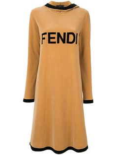 Fendi Pre-Owned бархатное платье миди с логотипом