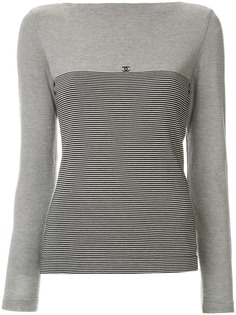 Chanel Pre-Owned топ в полоску с логотипом CC