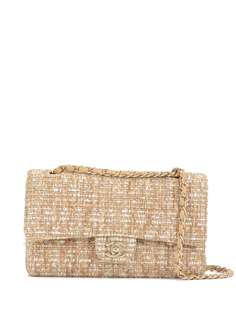 Chanel Pre-Owned твидовая сумка на плечо с двойным клапаном и цепочкой