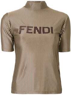 Fendi Pre-Owned футболка в полоску с эффектом металлик и логотипом