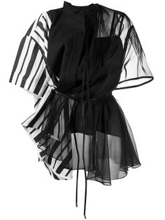 Sacai полосатая блузка асимметричного кроя с прозрачной вставкой