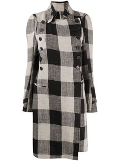Ann Demeulemeester пальто в стиле милитари в клетку гингем
