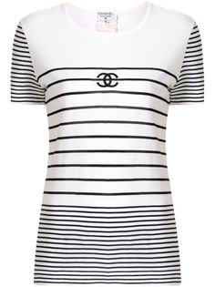 Chanel Pre-Owned футболка 1995-го года в полоску с логотипом CC