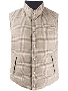 Brunello Cucinelli дутый жилет в клетку тартан