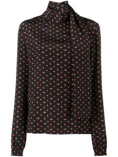 Saint Laurent блузка в микро-принт сердец и молний