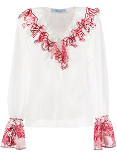 Blumarine блузка с оборками и вышивкой