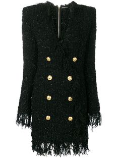 Balmain двубортное платье с бахромой