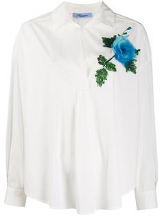 Blumarine блузка с цветочной аппликацией и пайетками